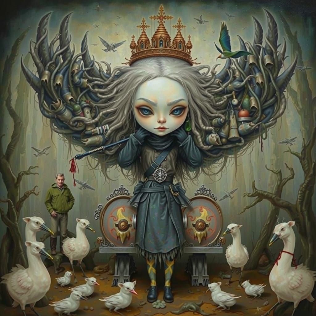 Surreal Trogglodite Monster in Bosch Landscape with Heavy Me...