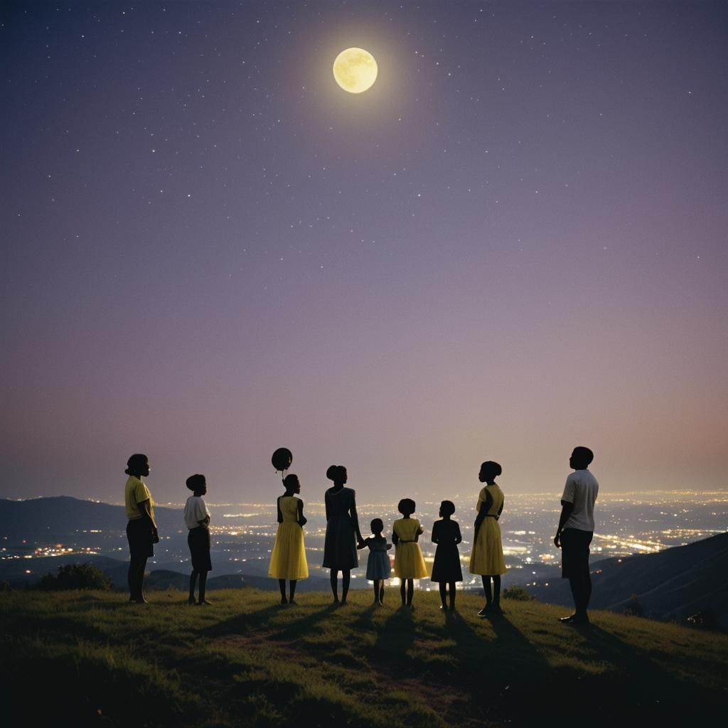 African American Women Silhouetted Under Starry Sky