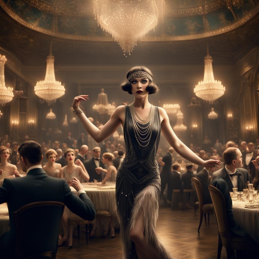 Flapper Girl Dancing in 1920s Ballroom