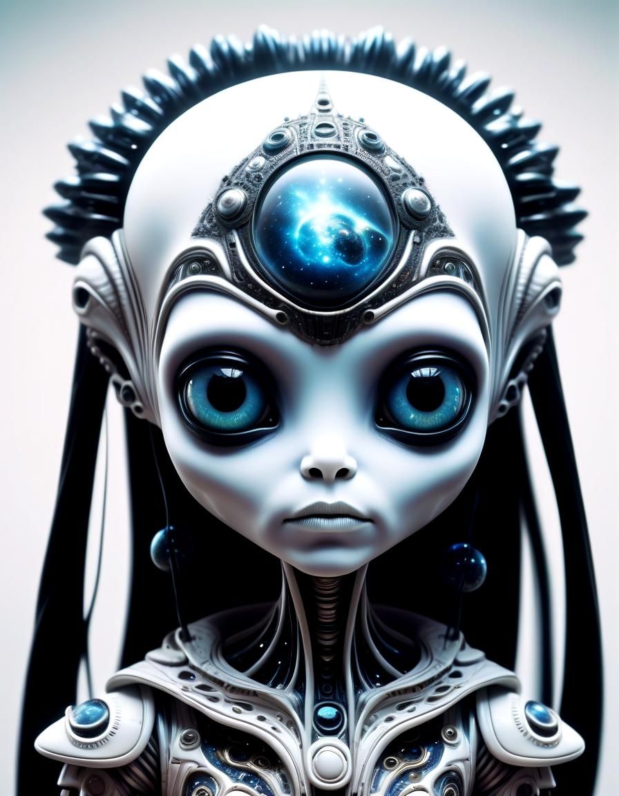 Surreal Chibi Alien Portrait in Biopunk Style