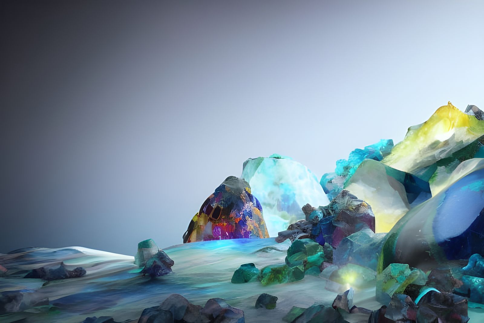 Sea Gems Inlay Saying Good Night in Surreal Style