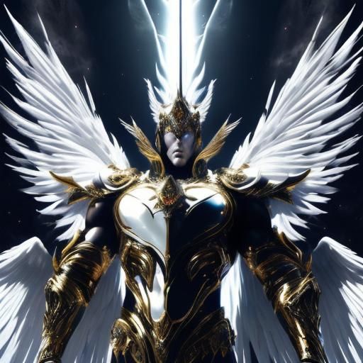 Majestic Warrior Angel in Gloomy Sci-Fi Setting