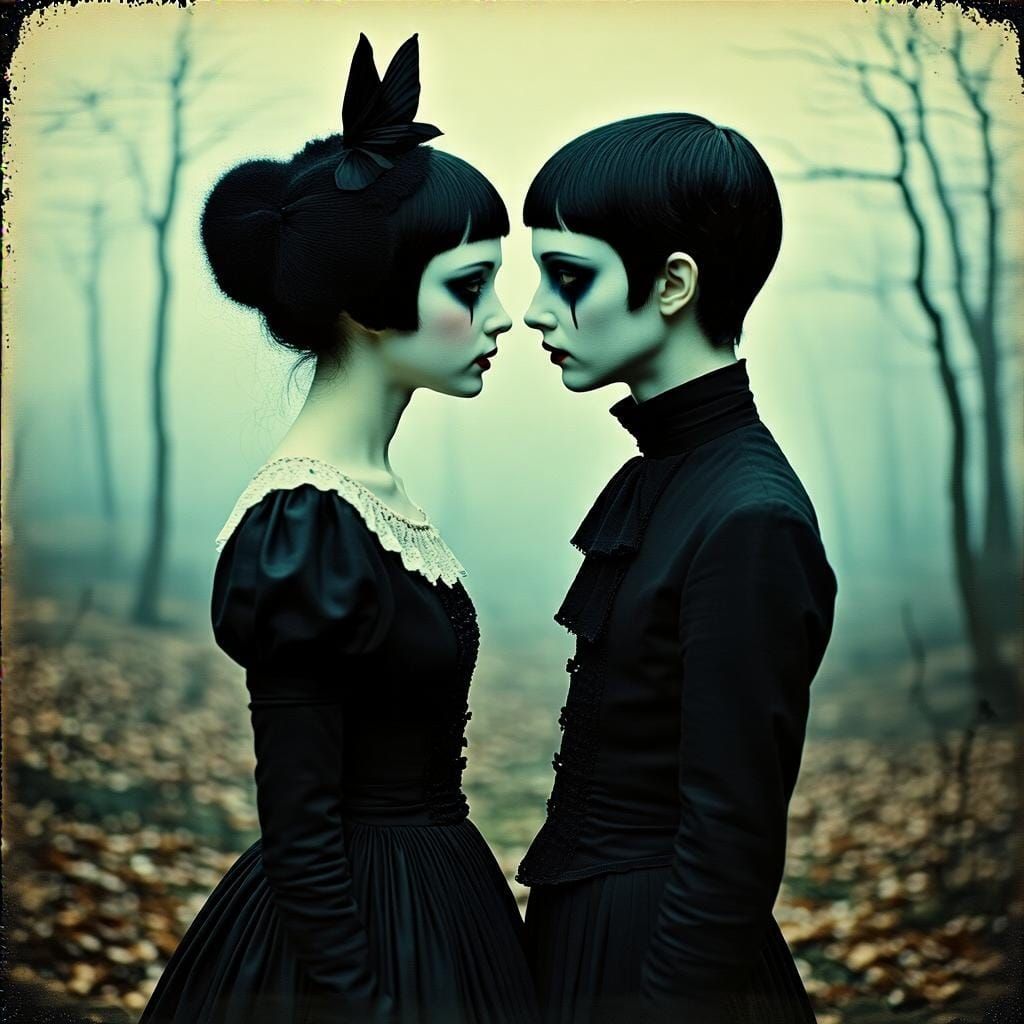 Dark Fairytale Couple in Surreal Autochrome Dystopia
