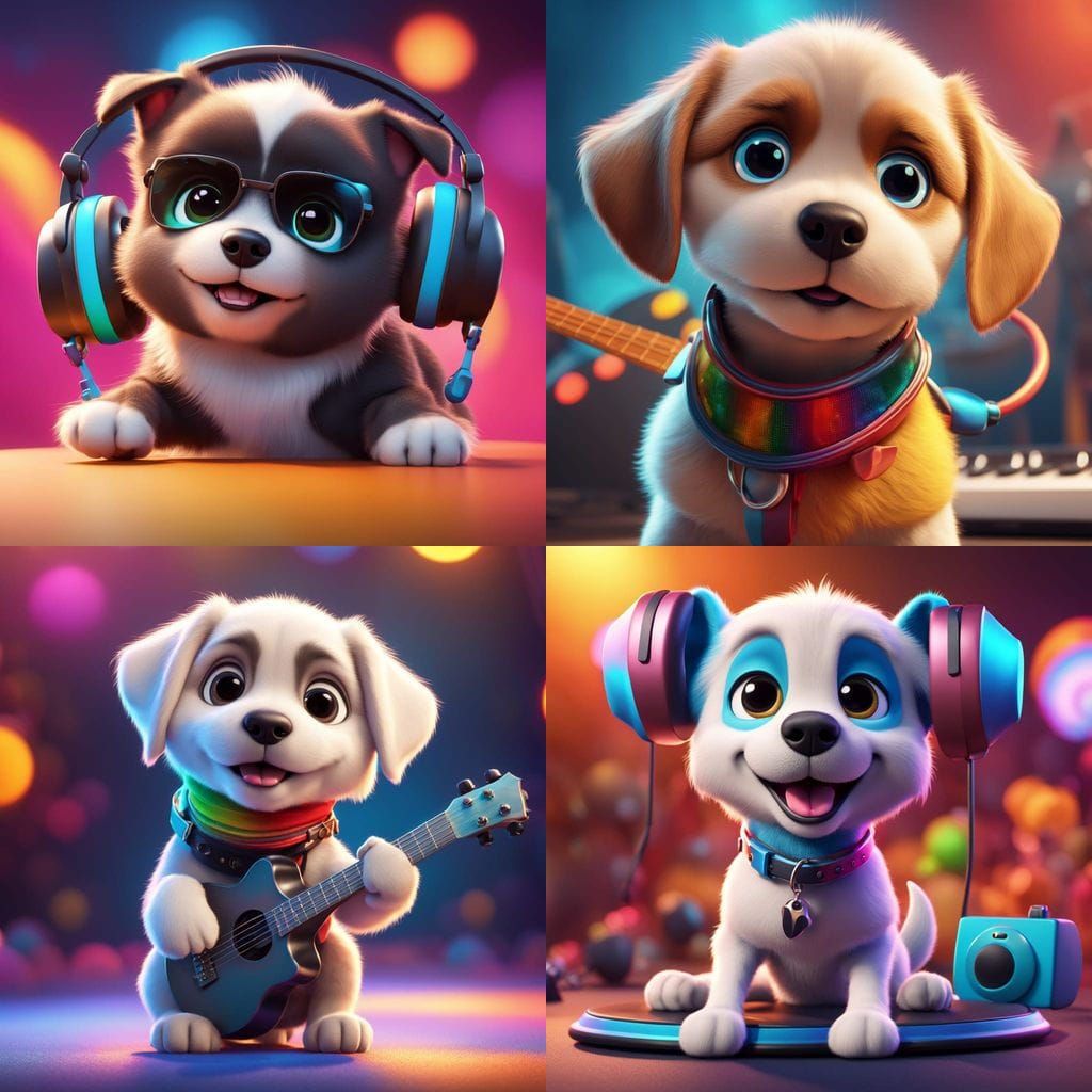 Puppy Rock Star in Vibrant Digital Art