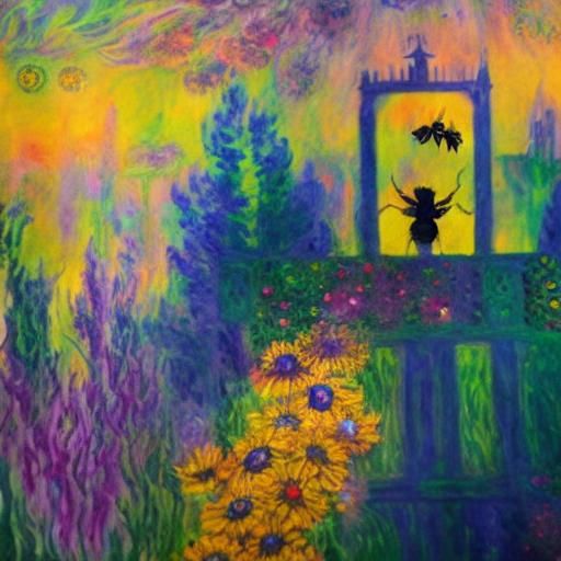 Bee in Gothic Folk Psychedelic Art Style