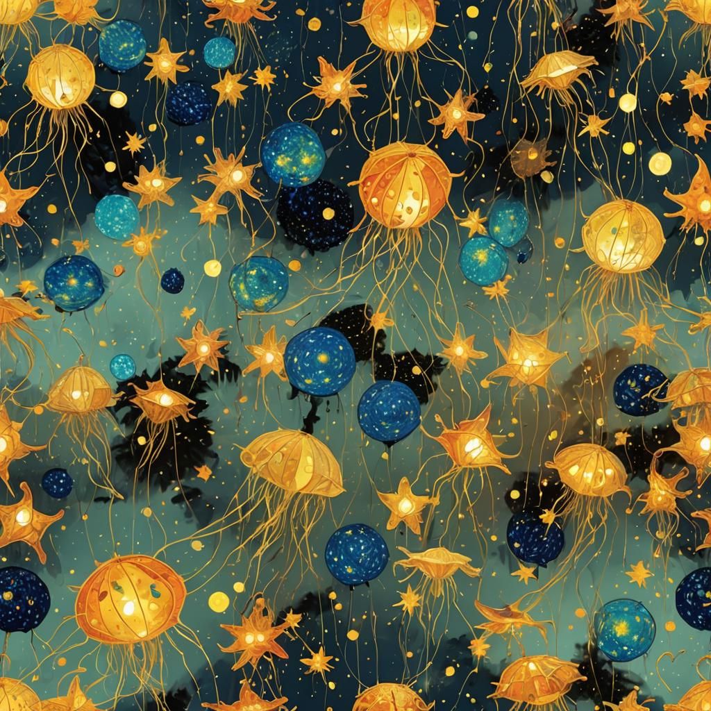 Blacklit Fae Lily with Jellyfish Orbs in Hyperrealism