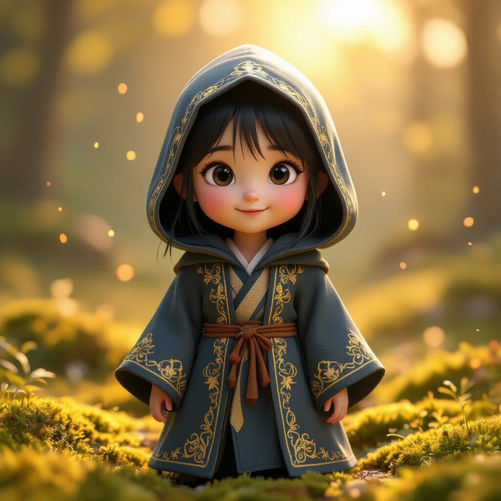 East Asian Girl in Fantasy Robe, 3D Render