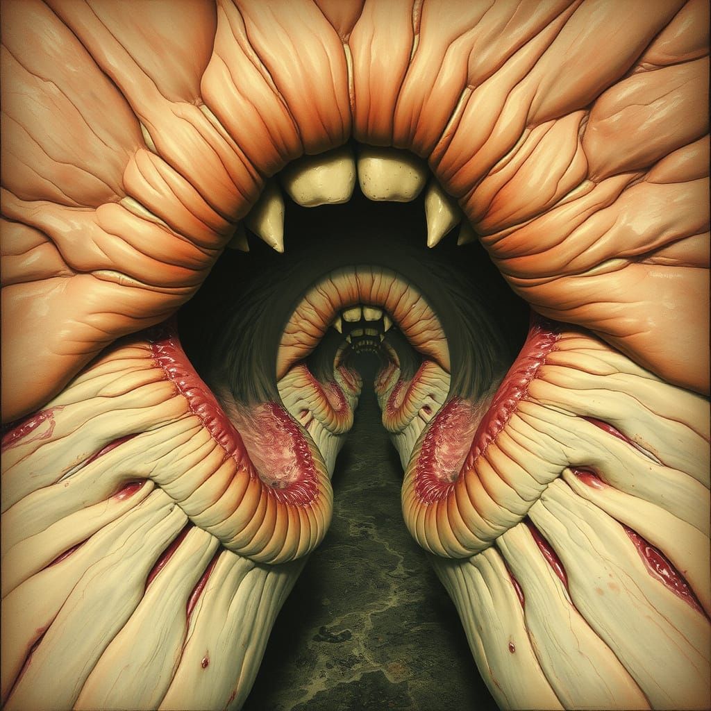 Fleshy Lips Tunnel of Surreal Horror Art