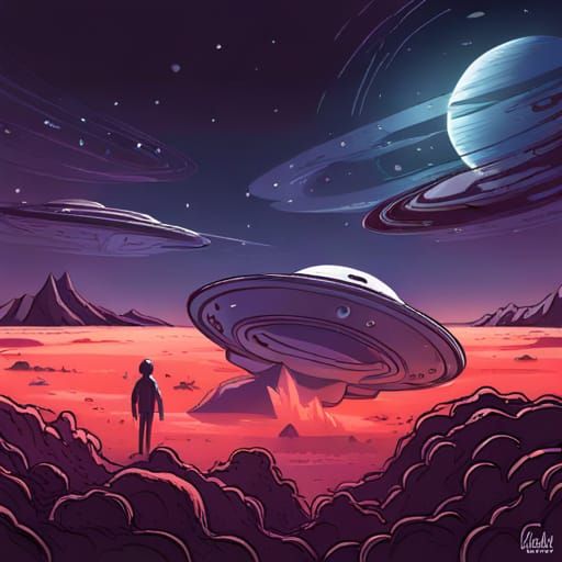 UFO Landing on Moonscape Digital Art