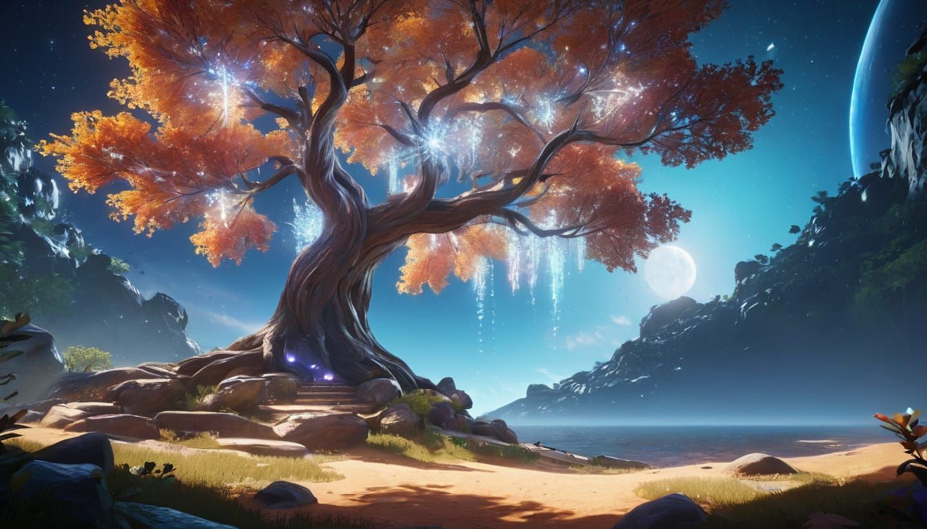 Enchanted Tree Illuminates Moonlit Night