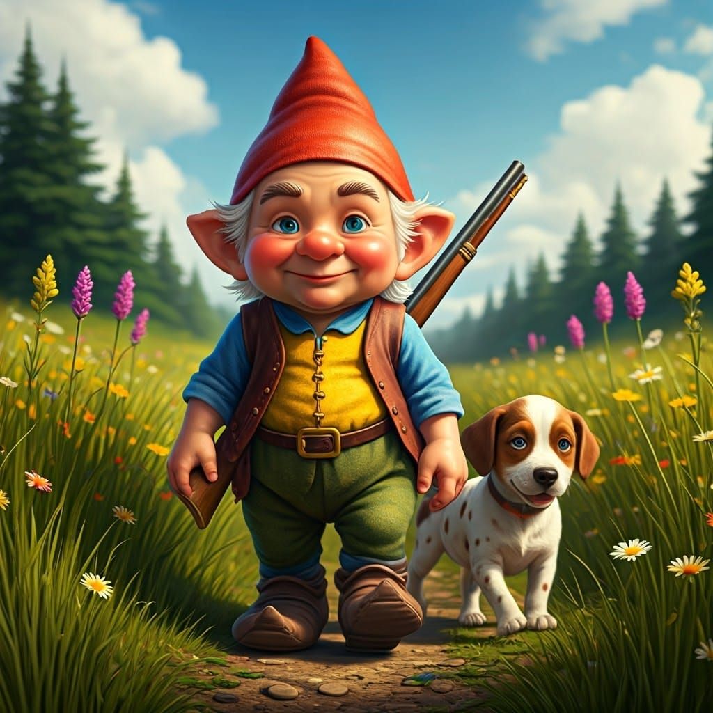 Whimsical Gnome in a Lush Meadow