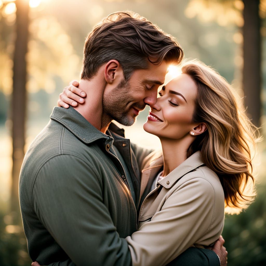 Tender Couple Embracing in Warm Golden Light