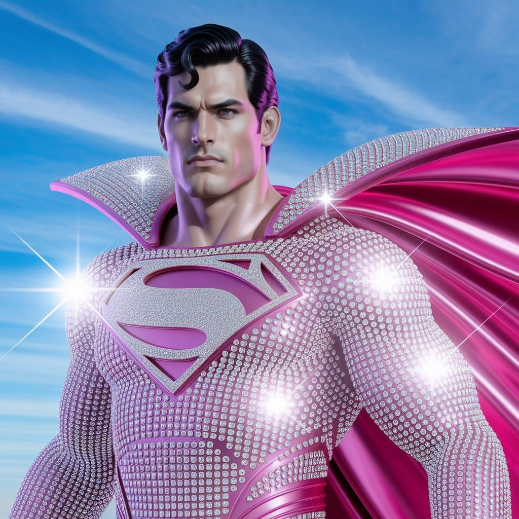 Glamorous Superman Reimagined in Rhinestone Bodysuit