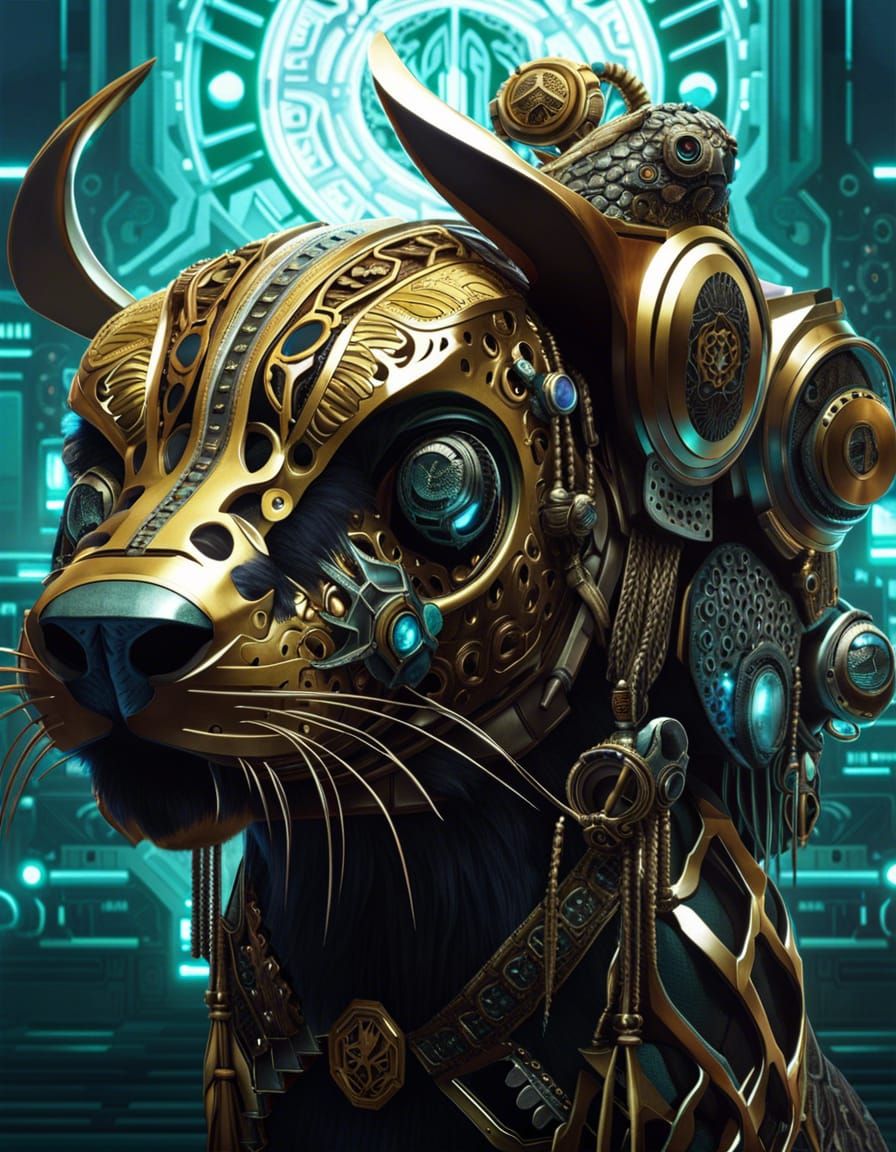 Cyborg Druid Familiar in Biopunk Sci-Fi Style