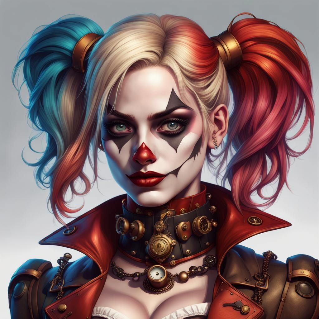 Steampunk Harley Quinn Portrait in Digital Art Style