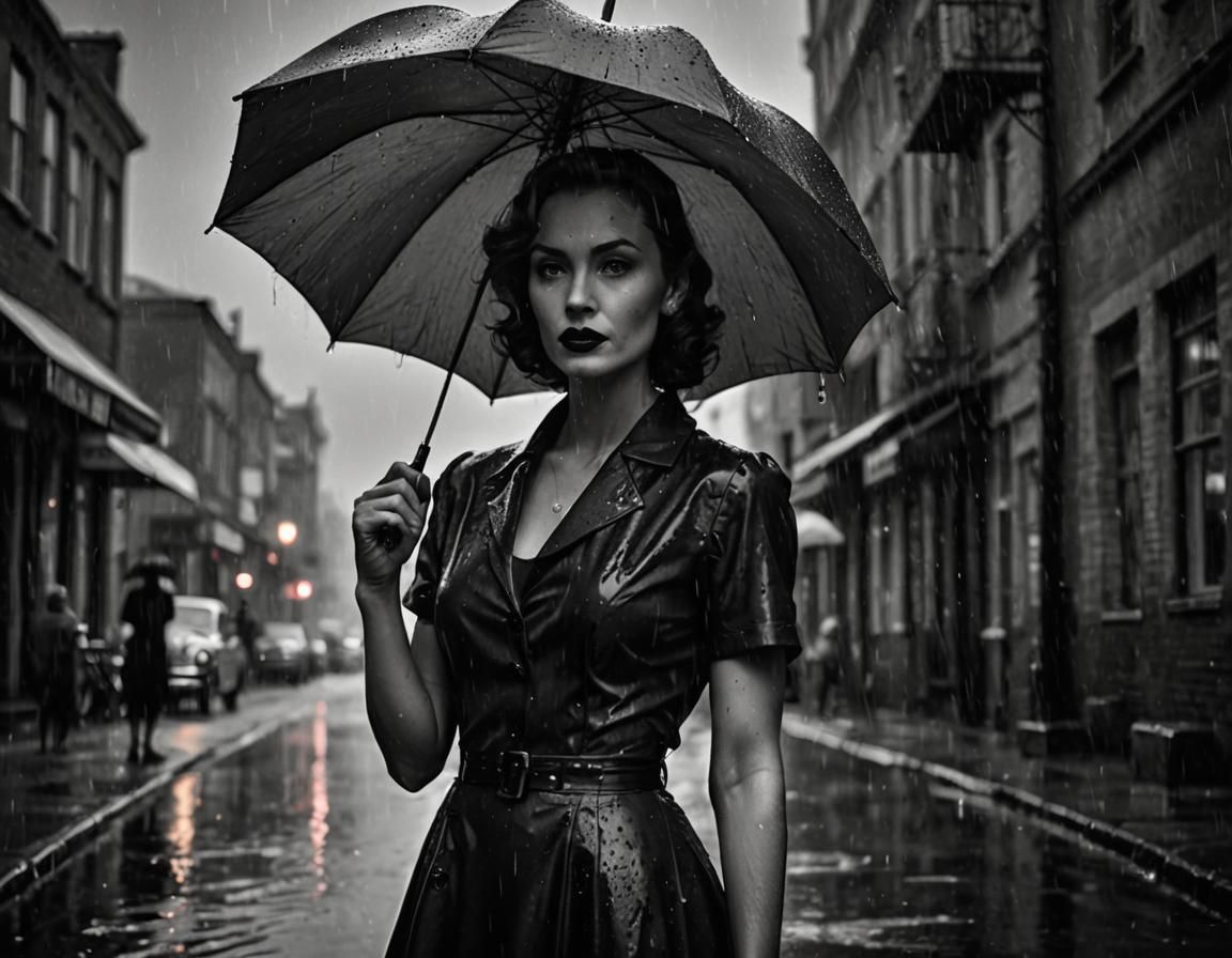 Film Noir Portrait of a Woman with Umbrella
