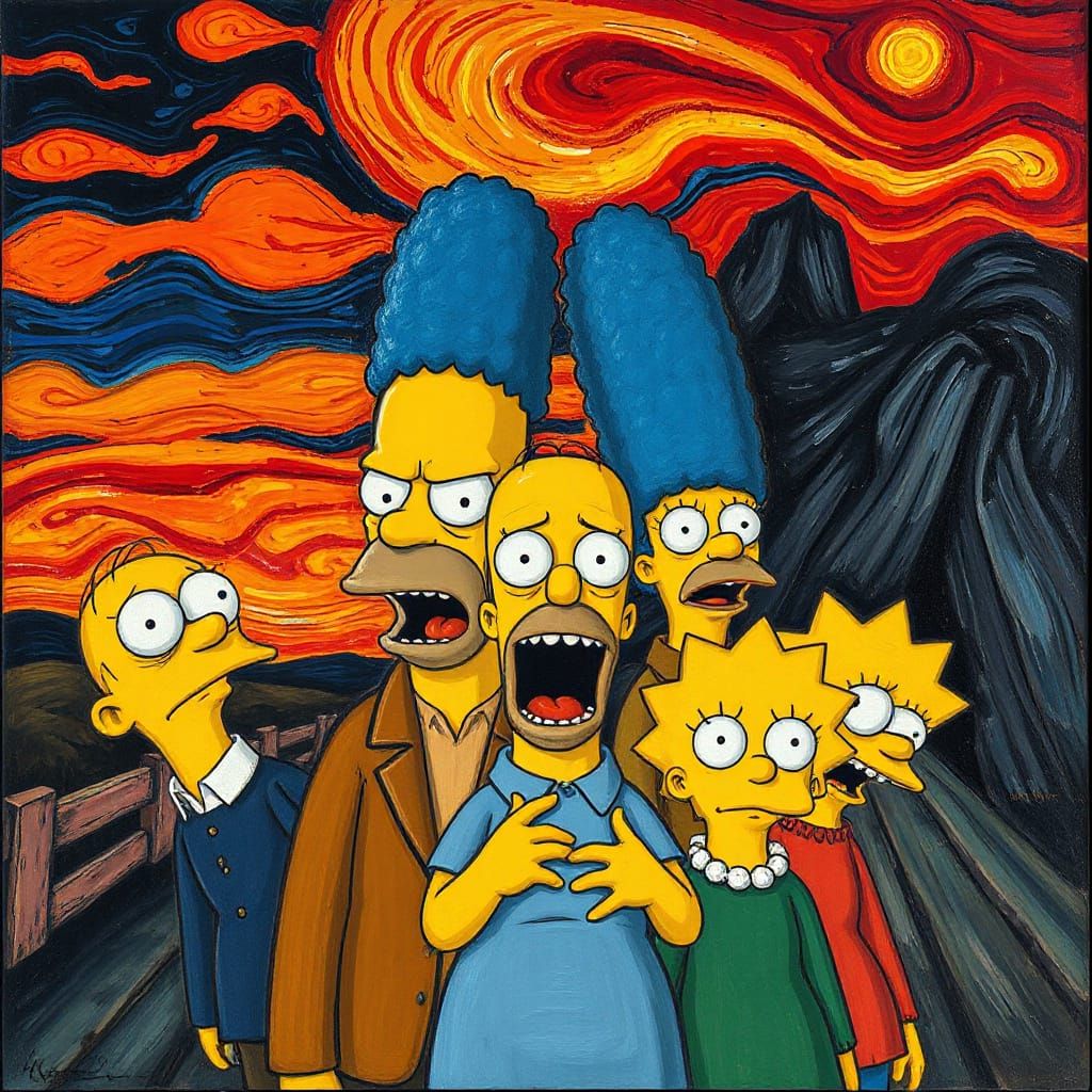 The Simpsons Family in Expressionist Style