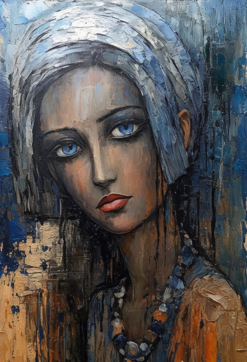 Gothgirl Portrait in High Contrast Impasto Style