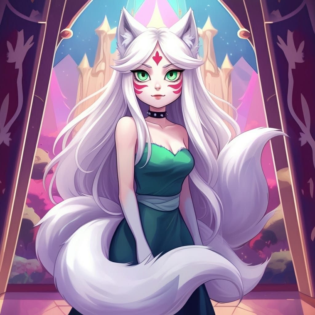 Anime-Inspired Wolf Girl in Ethereal Palace