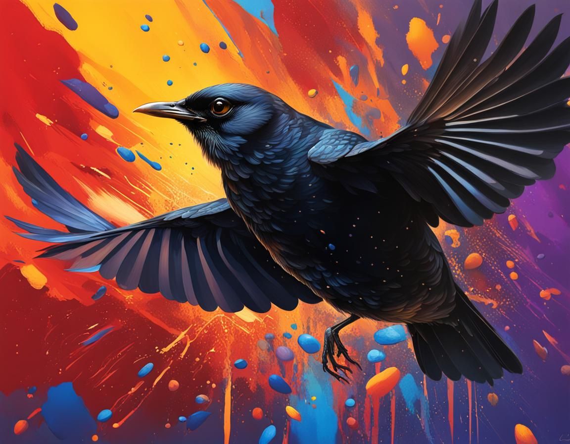 Detailed Blackbird in Splash Art Style