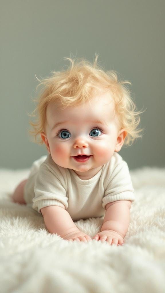 Cute Blond Baby Crawling and Smiling