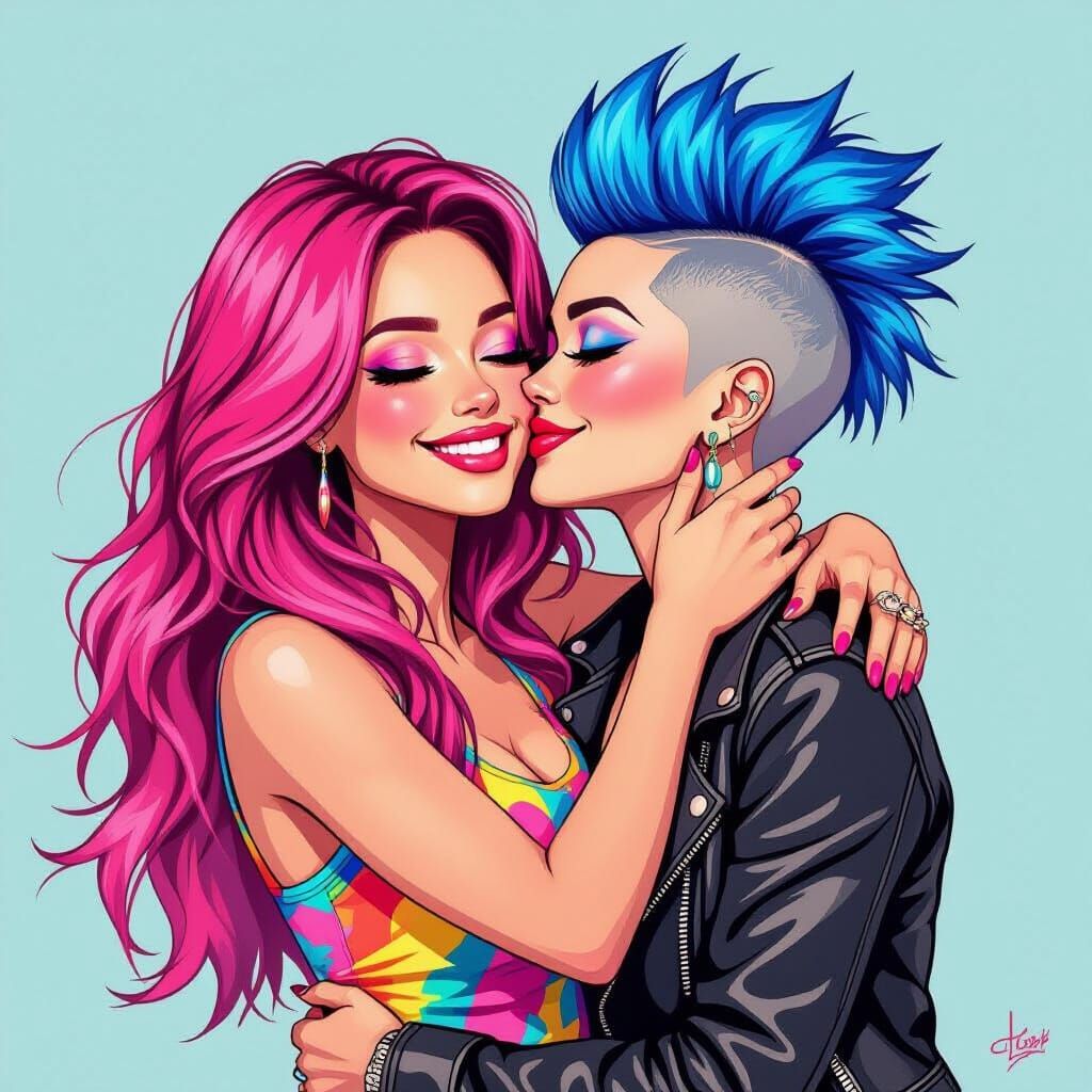 Two Women Share a Tender Moment in Digital Painting Style