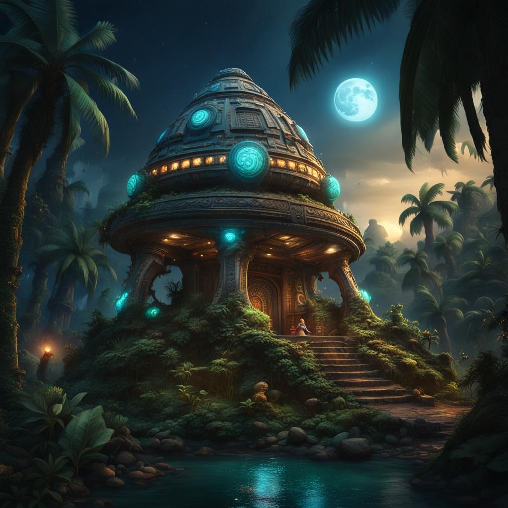 Hopi Spaceship in Jungle Temple Ruins