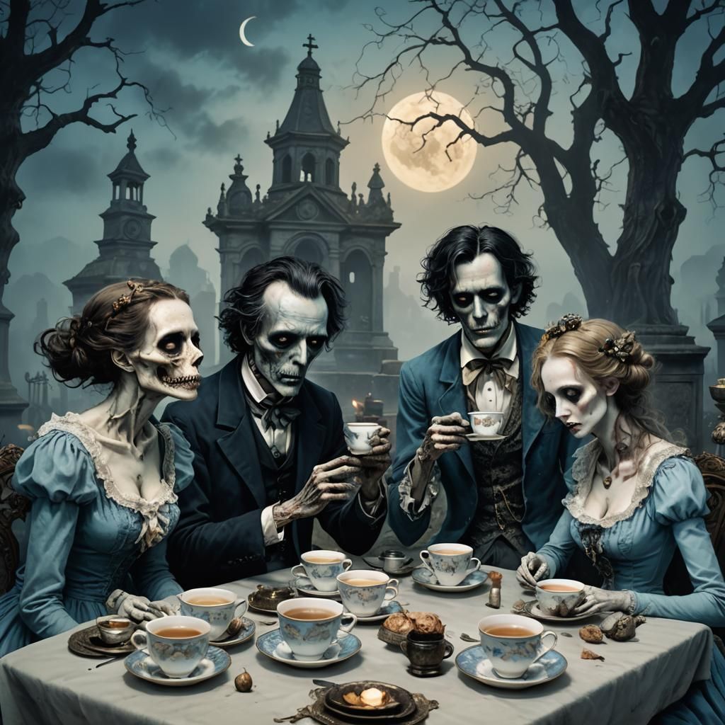 Macabre Tea Party in Graveyard: A Gothic Fantasy