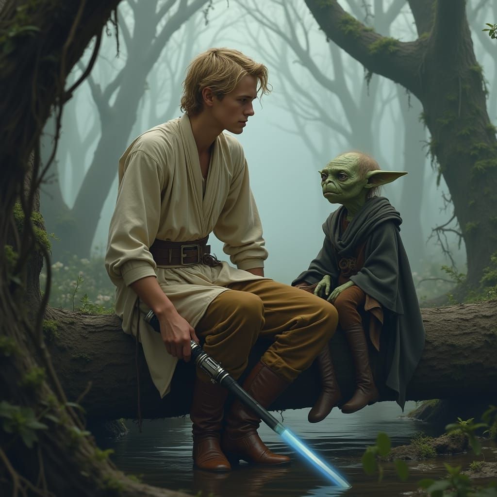 Mystic Knight Training in a Swamp, Hyper-Realistic Style