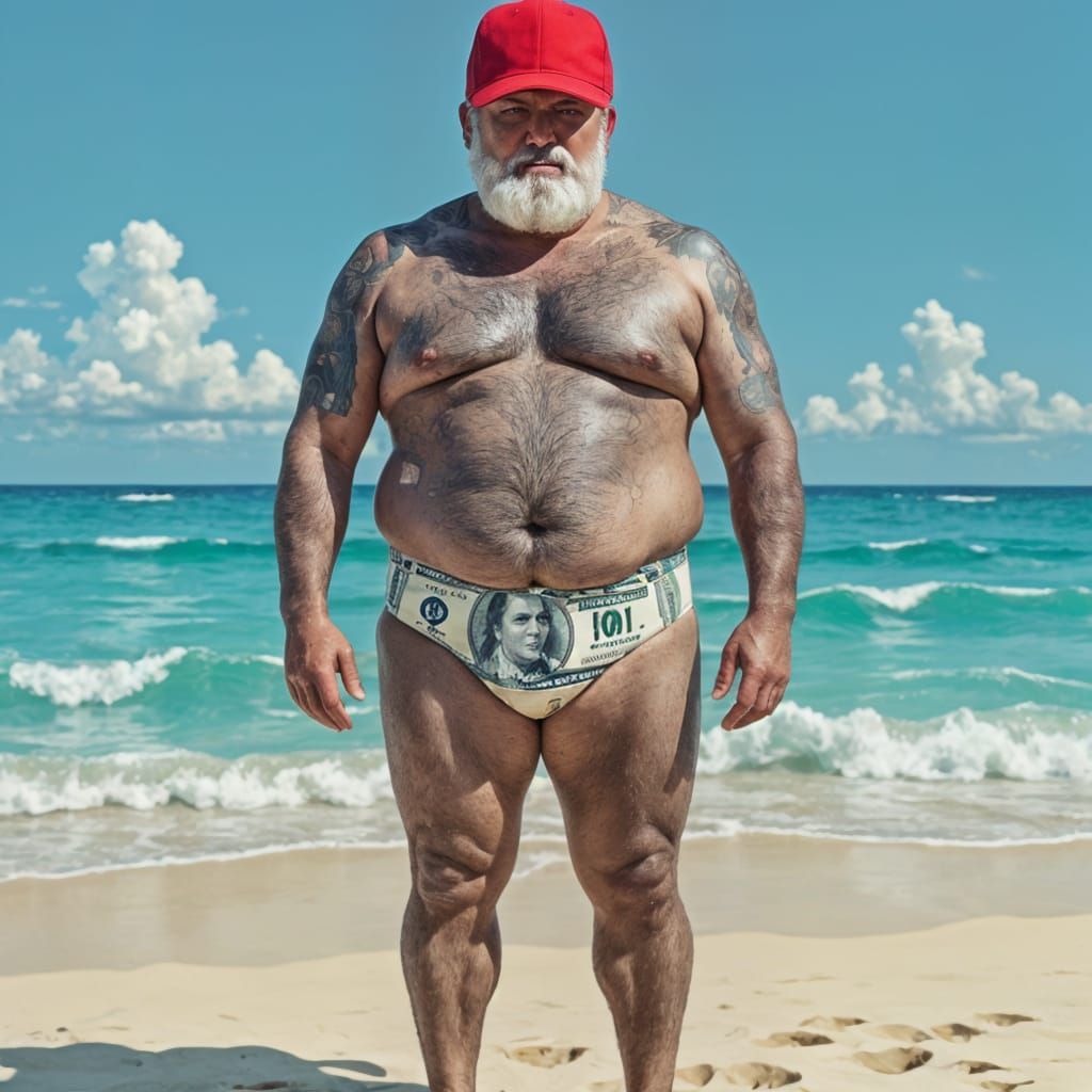 Man in Dollar Bill Speedo at Sunny Beach