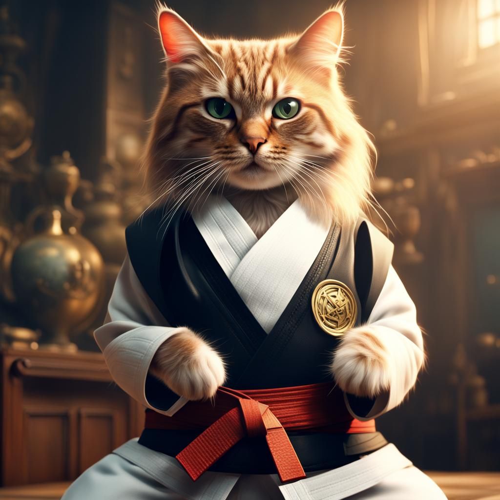 Cat Practicing Karate in Digital Painting