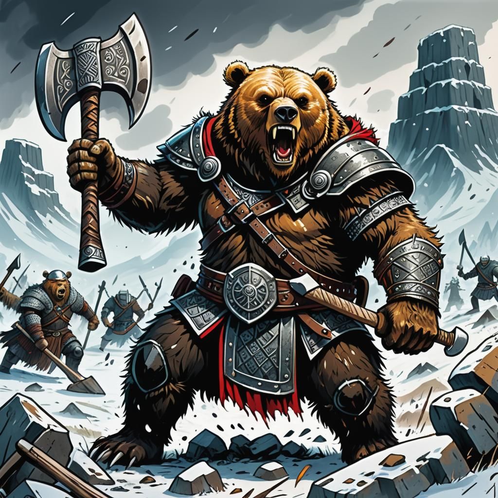 Berserk Bear Warrior in Viking Armor
