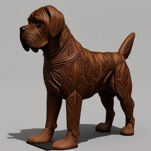 Wood carving of a Cane Corso