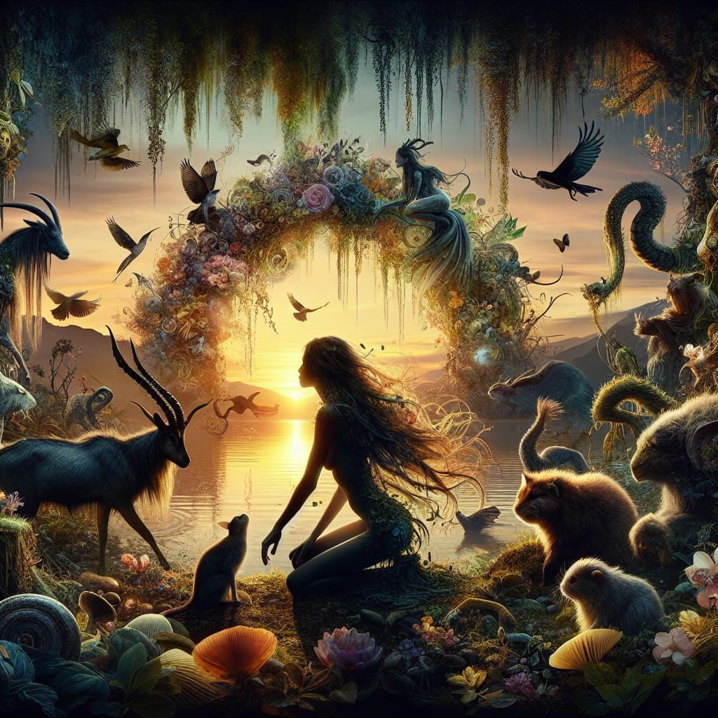 Mystical Creatures Collage at Sunset