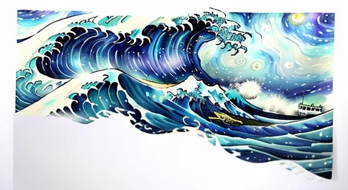 Cosmic Ocean Wave in Pastel Impasto Style