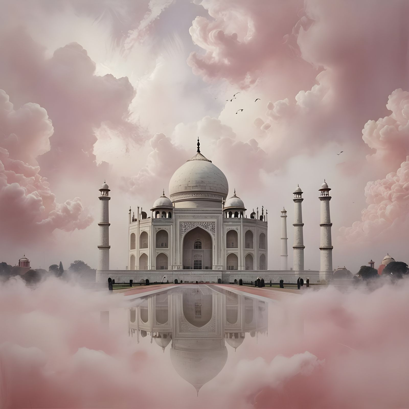 Abstract Taj Mahal in Pink and White Dreamscape