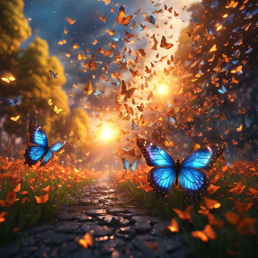 Butterfly Flies to Sun with Burning Wings