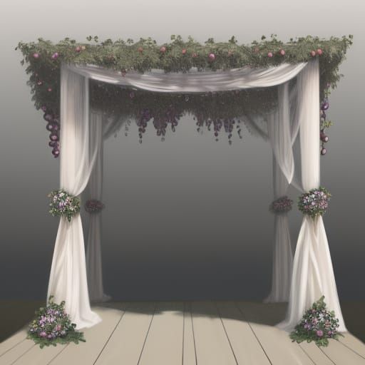 Dull colored pastel charcoal drawing of a grape arbor draped with grapes.