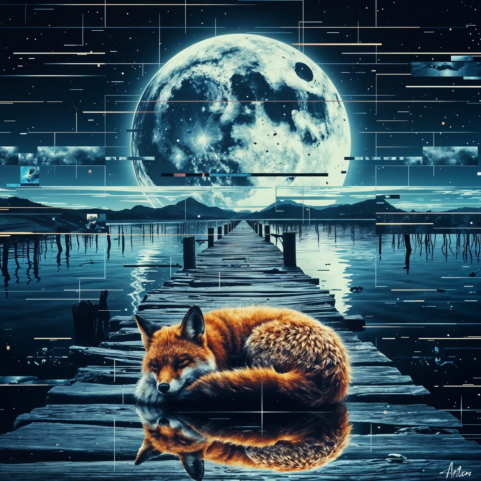 Monochrome Fox As Glitch-Art Masterpiece