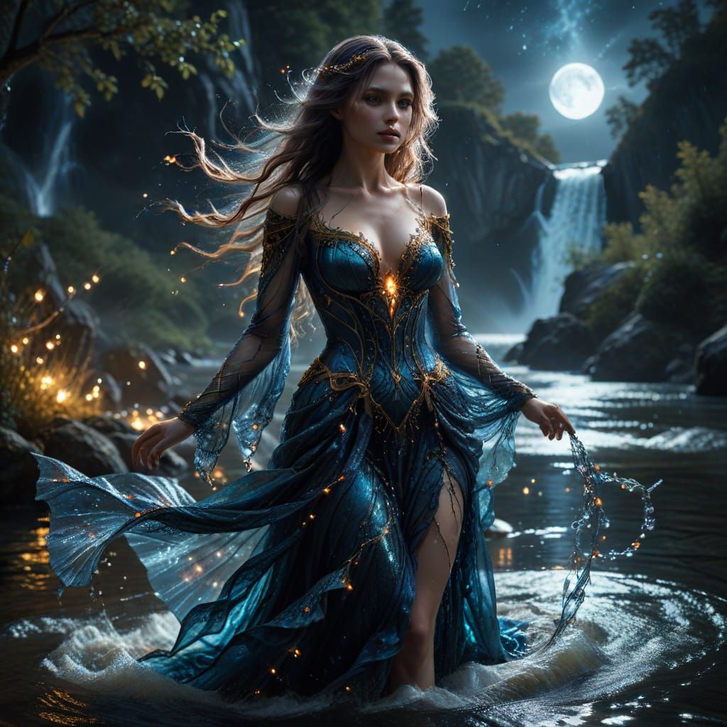 Ethereal River Witch in Dark Fantasy Style