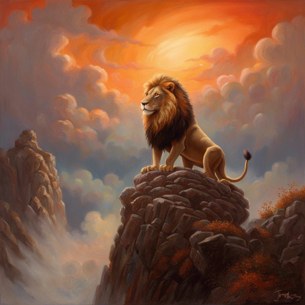 Lion Silhouette Oil Painting in Ethereal Light