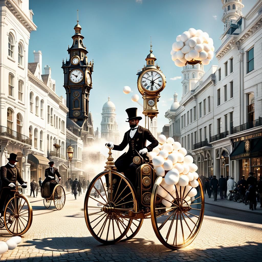 Steampunk Cityscape with Marshmallow Bicycles