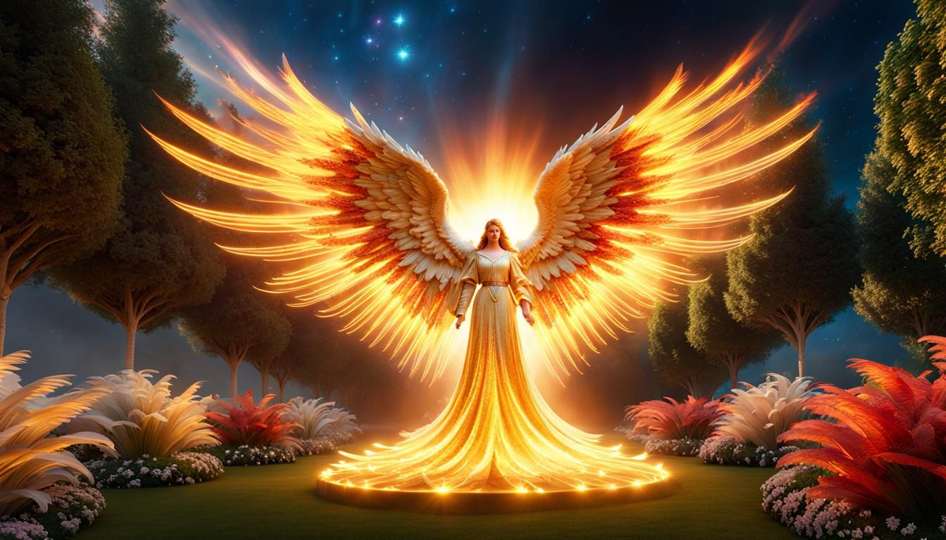 Fiery Angel in Cosmic Celestial Garden