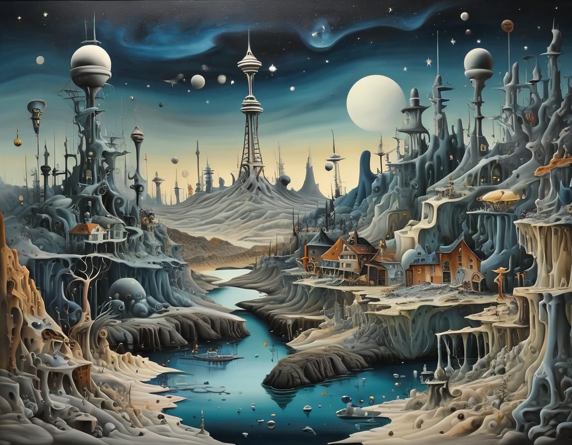 Surreal Seattle Landscape in Automatism Style