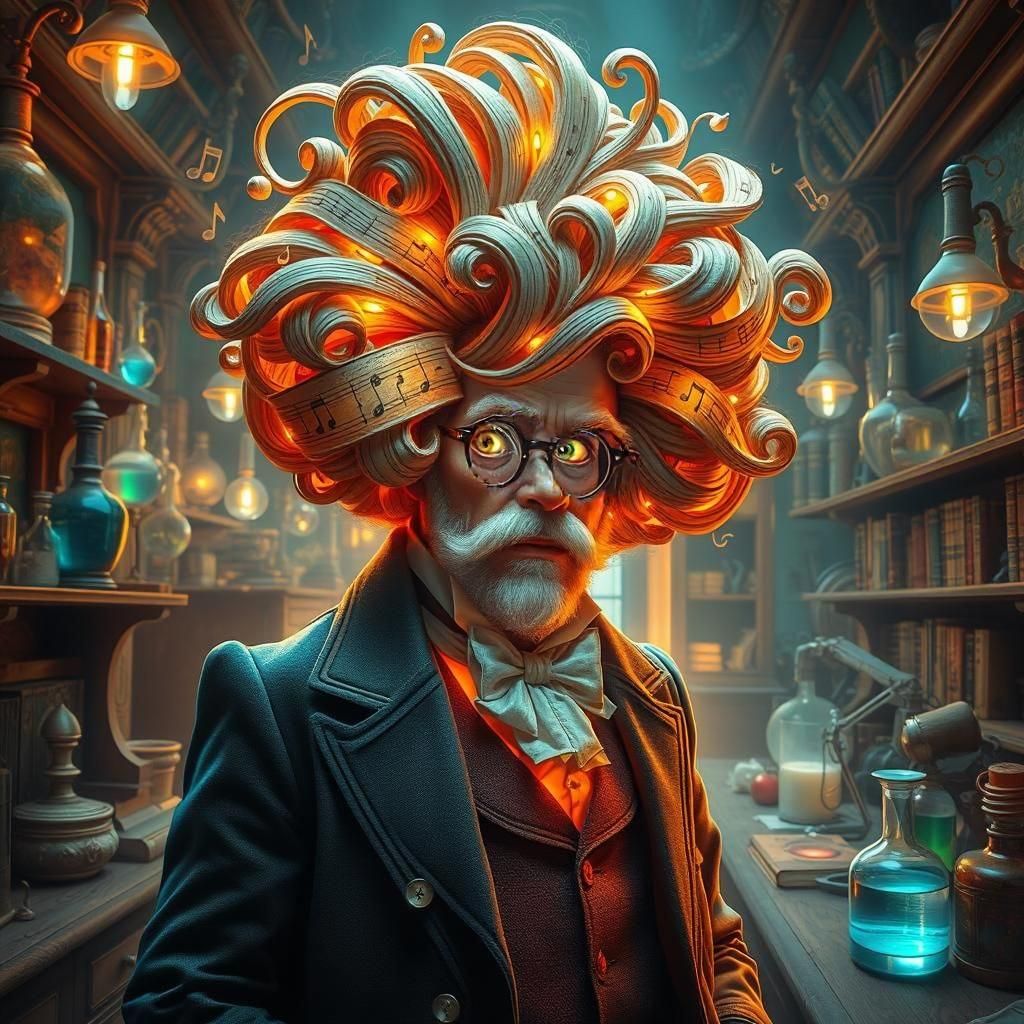 Glittering Professor's Musical Wig in Lab