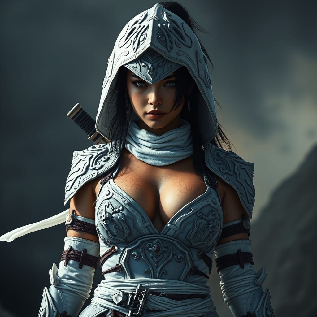 Futuristic Ninja in Hyperrealistic Film Noir Style