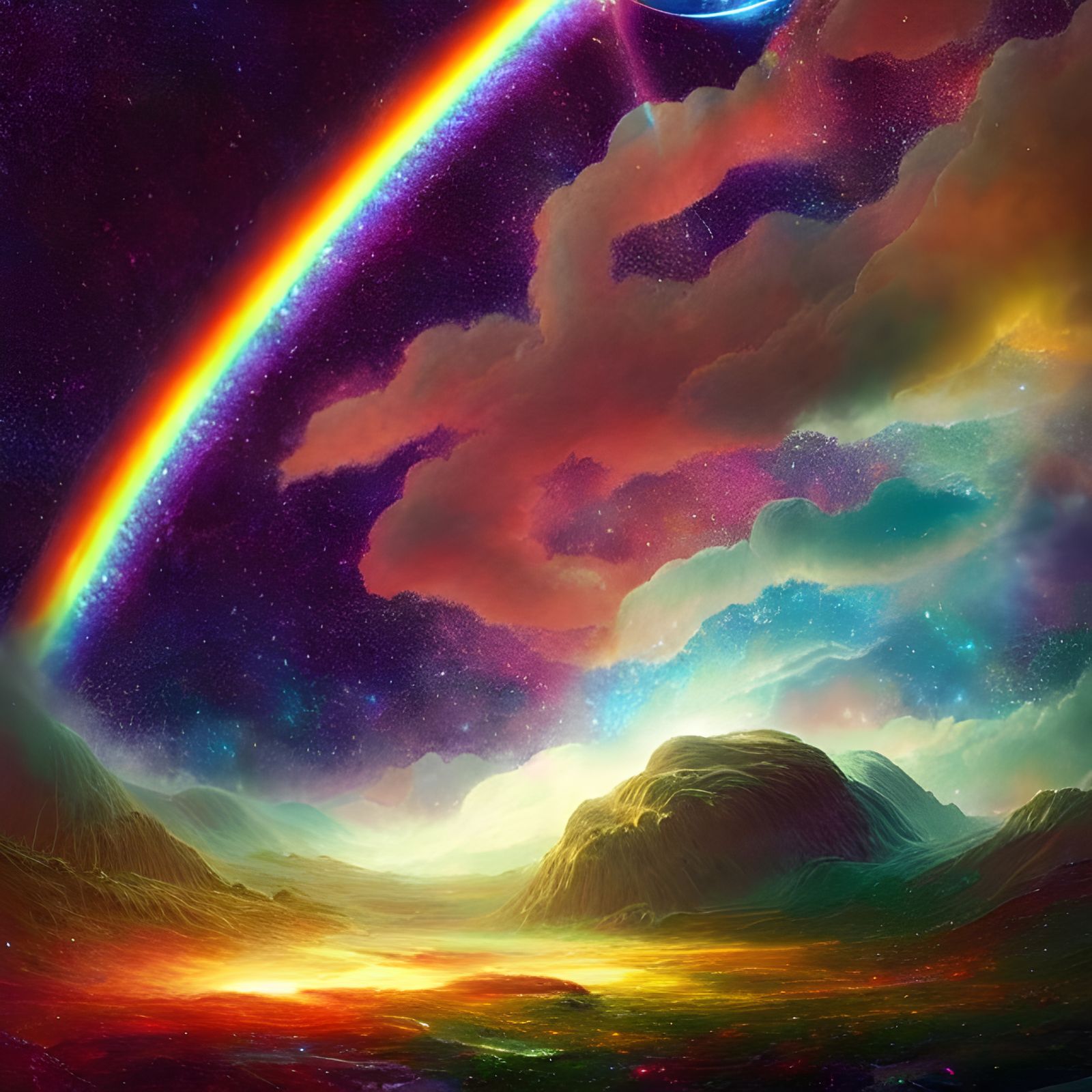 Hyperdetailed Rainbow Galaxy in Space