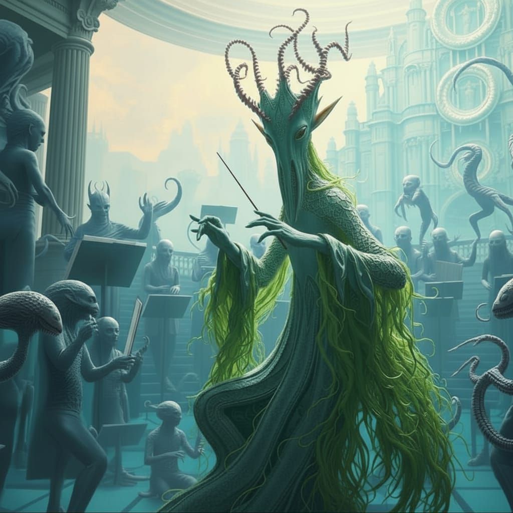 Mystical Elf-Squid Conductor Directs Deep-Sea Choir