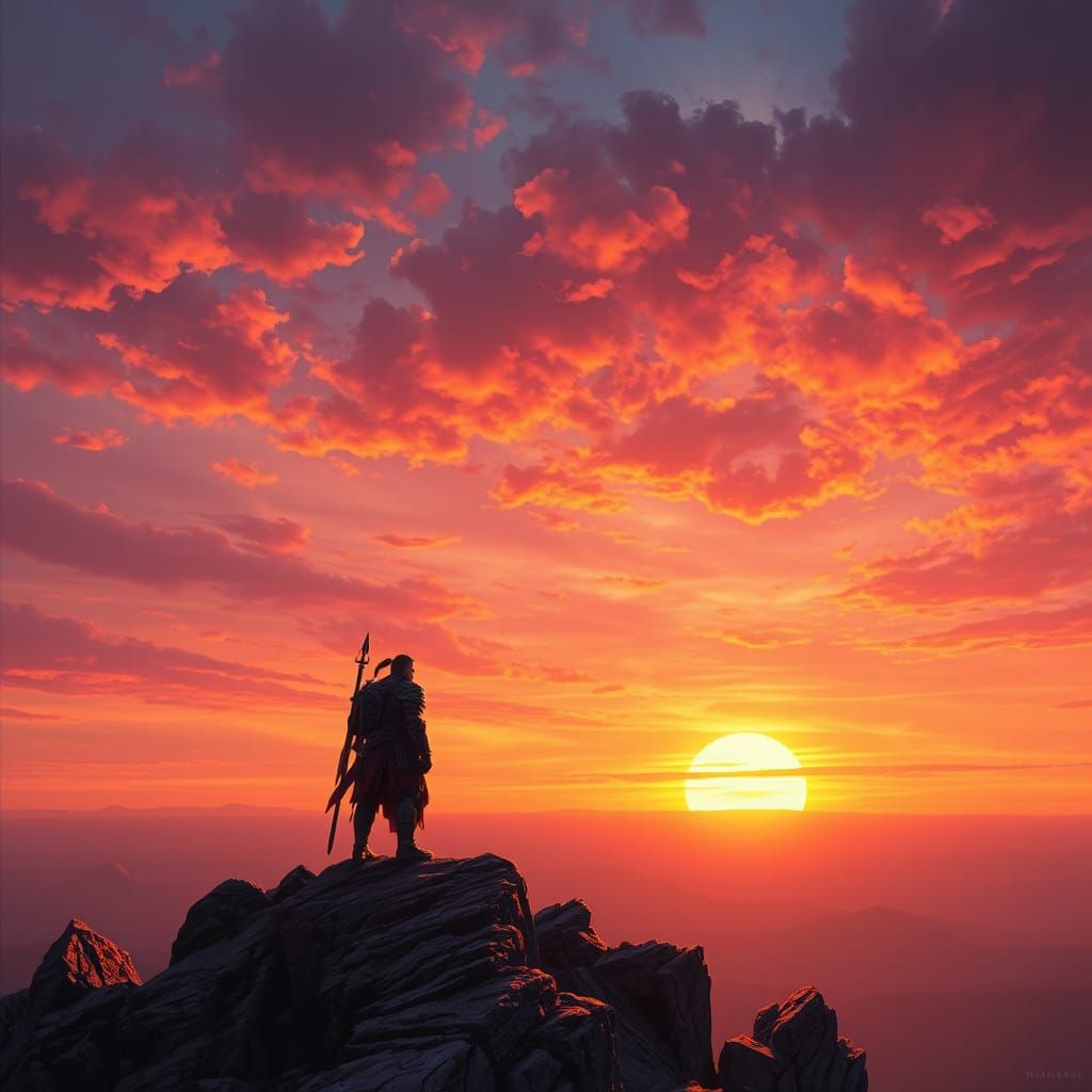 Armored Warrior at Sunset, Fantasy Art