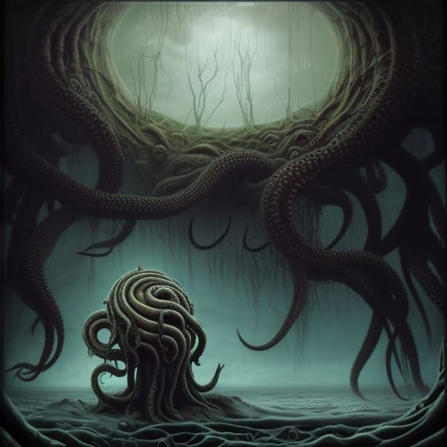 Detailed Cthulhu Portrait in Dystopian Elden Ring Style